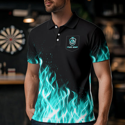 Turquoise Fire Flame Dart Shirt With Pocket For Men Custom Dart Team Jersey TDM3792