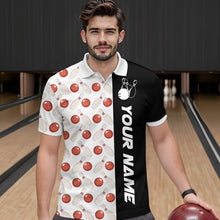 Load image into Gallery viewer, White Bowling Pattern Custom Men Bowling Polo &amp; Quarter-Zip Shirts Bowling Team Jerseys HNT45