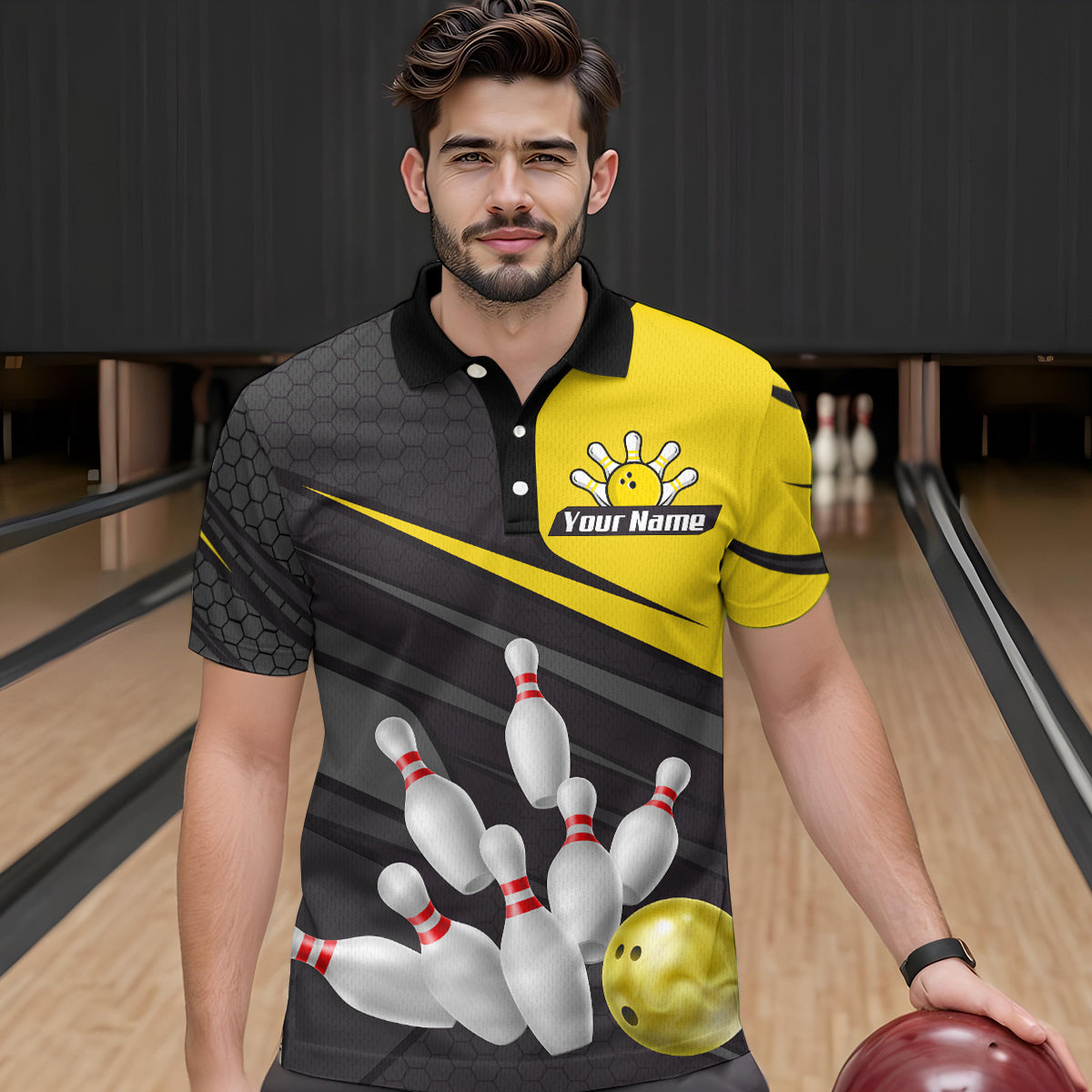 Yellow Bowling Shirt for Men&Women Team Bowling Jersey Colorful Bowling Polo & 1/4 Zip MBL49