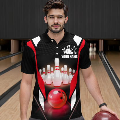 Red Bowling Shirt for Men and Women Bowling Jersey with Team Bowling Polo & 1/4 Zip MBL42