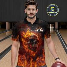 Load image into Gallery viewer, Custom Flame Skull Bowling Jersey for Men Bowling Uniform Polo &amp; 1/4 Zip Bowling Team Shirts HNT112