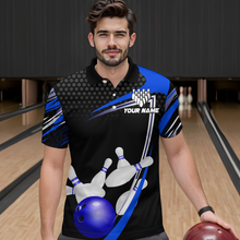 Load image into Gallery viewer, Blue Bowling Shirts for Men and Women Bowling Shirt Team Bowling Polo &amp; 1/4 Zip Shirt MBL36
