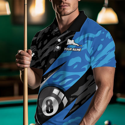 Blue Billiard Jerseys 8 9 Ball Pool Billiard Shirts for Men Polo & 1/4 Zip Shirt Billiards Gifts Team Jersey NNT27