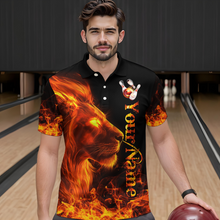 Load image into Gallery viewer, Orange Flaming Lion Bowling Custom Men Bowling Polo &amp; Quarter-Zip Bowling Team Jerseys HNT43
