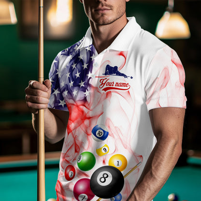 Billiard Jerseys US Flag Smoke 8 Ball Pool Billiard Shirts for Men Team Polo & 1/4 Zip NNT19