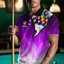 Load image into Gallery viewer, Personalized Purple Pool Player Billiard 8 Ball Polo &amp; 1/4 Zip For Men Custom Billiard Jerseys TDM3658
