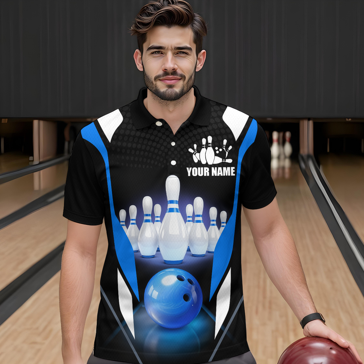 Blue Bowling Shirt for Men and Women Bowling Jersey with Team Bowling Polo & 1/4 Zip MBL42