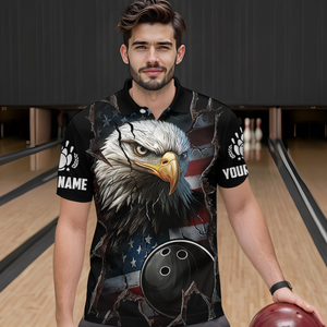 US Flag Eagle Bowling Shirt for Men Personalized Polo & Quarter-Zip Team Bowling Jersey with Team HNT02