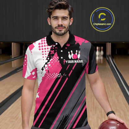 Custom Pink Bowling Shirts for Men Women Team Bowling Polo and Quarter Zip MBL104