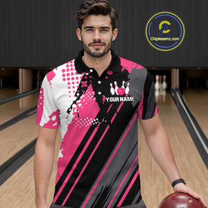 Custom Pink Bowling Shirts for Men Women Team Bowling Polo and Quarter Zip MBL104