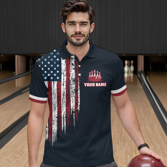 Custom Bowling Shirt With Name American Flag Bowling Jersey For Men Bowling Polo Shirt For Team BDT33
