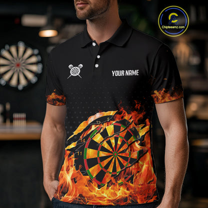 Men's Custom Darts Shirt With Cracked Flame Dartboard And Halftone Pattern NYN0270