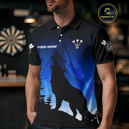 Persionalized Wolf-Head Dart Arrows Blue Dart Shirt For Men, Dart Team Jerseys NYN0112