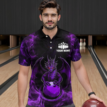 Load image into Gallery viewer, Purple Dragon Custom Name Bowling Shirts For Men, Bowling Team Jersey Polo &amp; Quarter-Zip Shirt HNT39