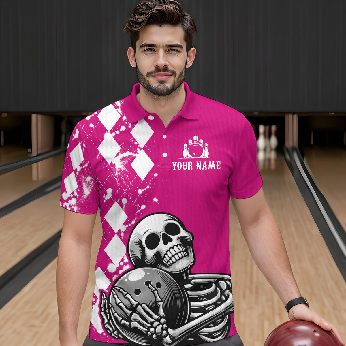 Skull Bowling Shirt for Men Custom Bowling Jersey Bowling Polo Shirt QZT245