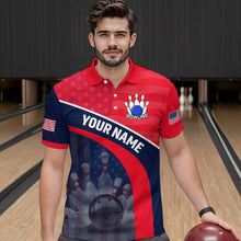 Load image into Gallery viewer, Personalized US Flag Bowling Jersey for Men Bowling Gifts Bowling Team Jersey with Name Polo &amp; 1/4 Zip HNT28