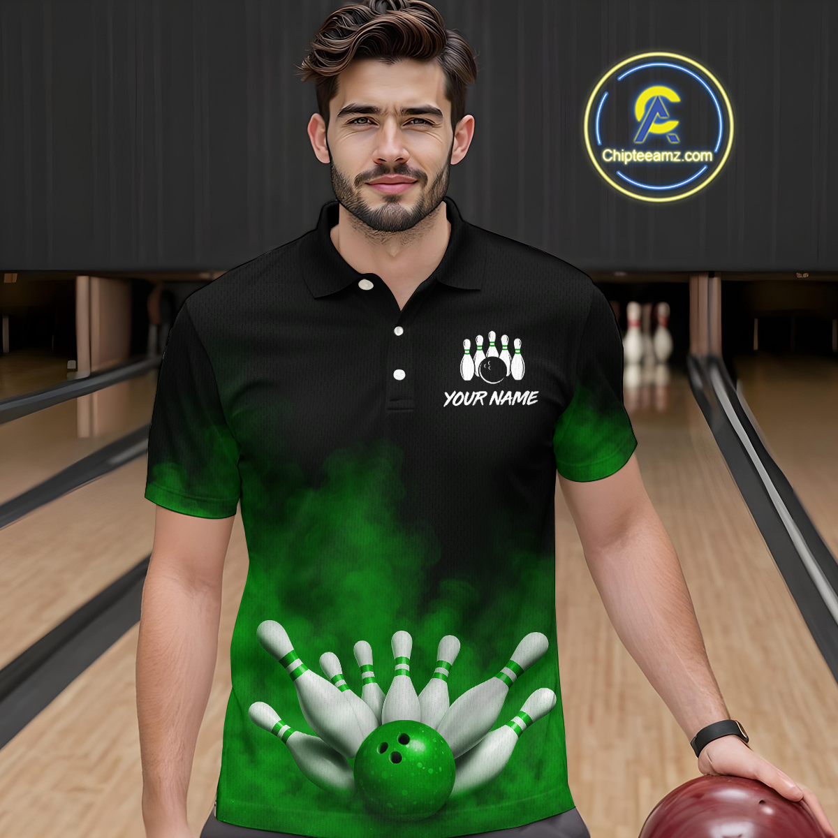 Green Smoke Bowling Shirts for Men Women Team Personalized Bowling Polo and Quarter Zip MBL130