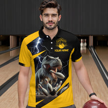 Load image into Gallery viewer, Yellow &amp; Black Thunder Dinosaur Bowling Shirts Custom Bowling Polo Jersey for Men Women QZT669