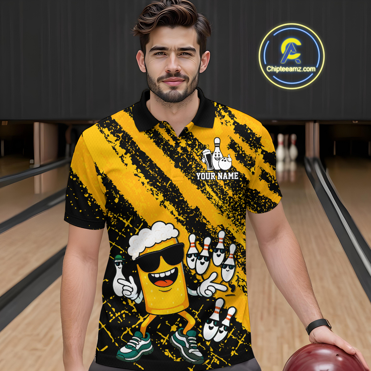 Custom Funny Beer Bowling Shirt Team Bowling League Jersey for Men Polo & 1/4-Zip QZT759