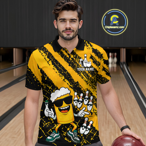 Custom Funny Beer Bowling Shirt Team Bowling League Jersey for Men Polo & 1/4-Zip QZT759