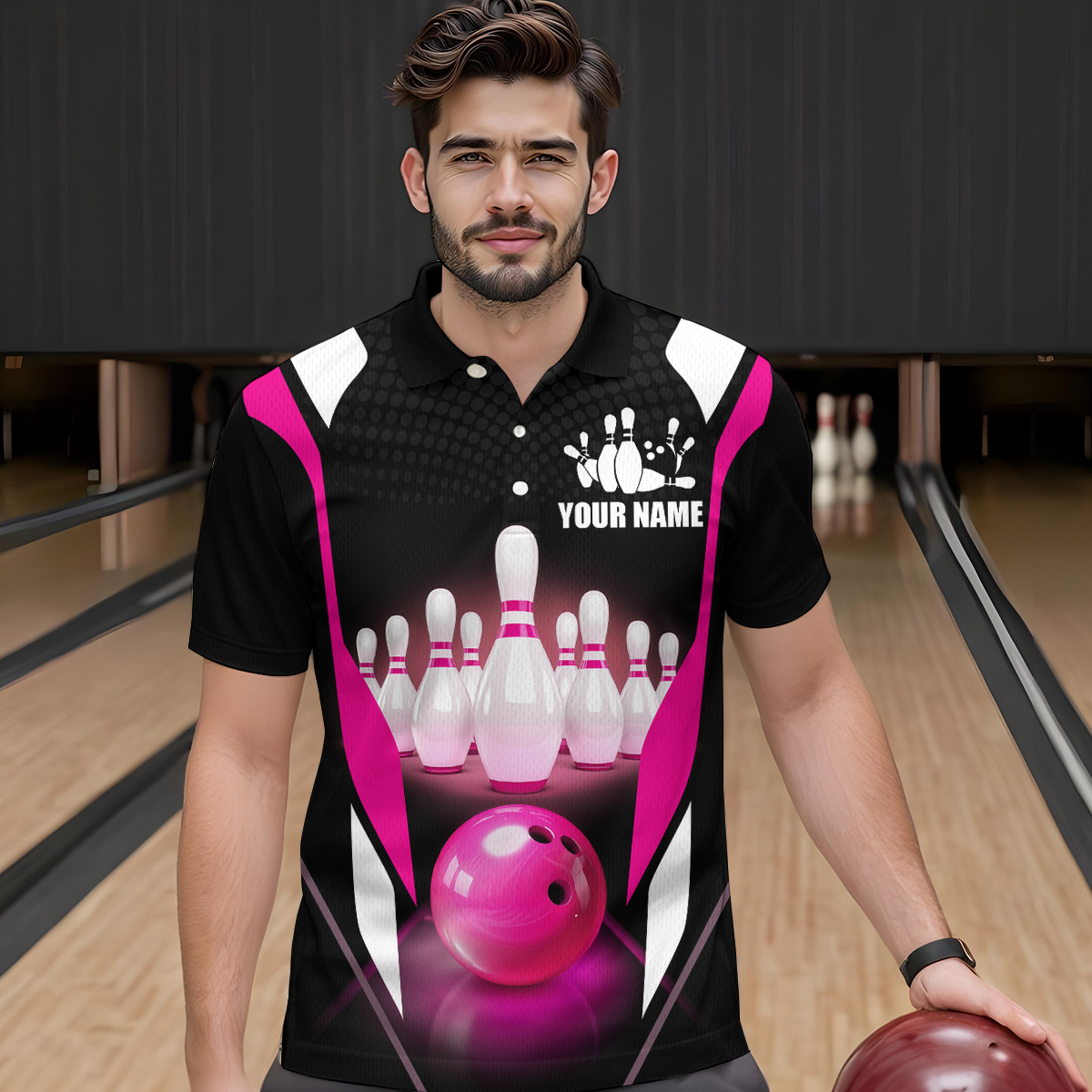 Pink Bowling Shirt for Men and Women Bowling Jersey with Team Bowling Polo & 1/4 Zip MBL42