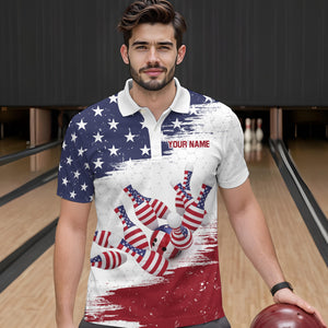 American Flag Bowling Polo Shirt Custom Bowling Jersey for Men Bowling Team League QZT52