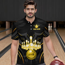 Load image into Gallery viewer, Black and Gold Custom Name Bowling Jerseys For Men Bowling Team Shirts Bowling Pin And Ball HNT26