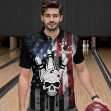 Load image into Gallery viewer, Personalized Skull Bowling Shirt for Men, Custom Team&#39;s Name American Flag Cool Bowler Jersey NBP128