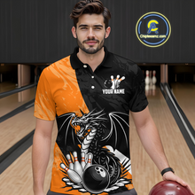 Load image into Gallery viewer, Custom Orange Dragon Bowling Men Shirts Bowling Uniform Polo &amp; 1/4 Zip Bowling Team Jerseys HNT103