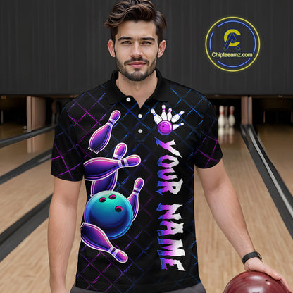 Neon Bowling Custom Men Bowling Shirt Polo & Quarter-Zip Bowling Team Jerseys HNT70