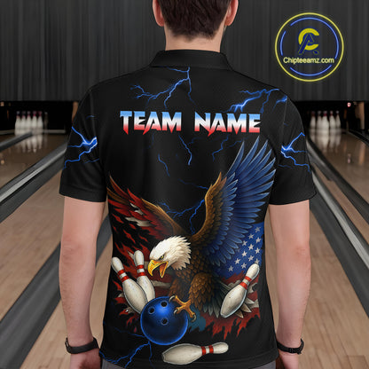 Blue Thunder US Flag Eagle Bowling Shirts for Men Team Bowling Polo & Quarter-Zip HNT96