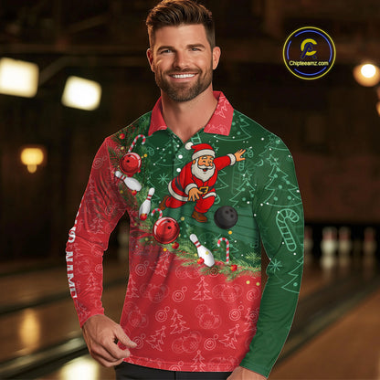 Christmas Santa Mens Bowling Polo, Quarter Zip Shirt Custom Christmas Team Bowling outfit For Men NQS10342