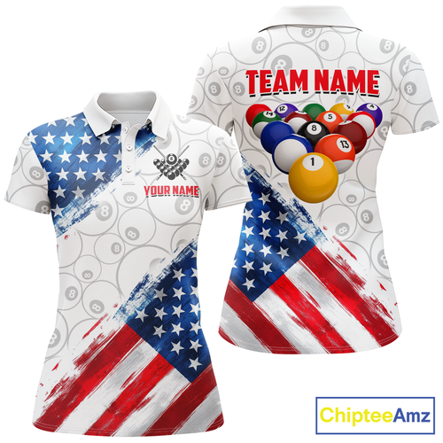 American Flag Personalized Billiard Team Jersey Billiard Gifts for Women Polo & 1/4 Zip Shirts NNT41