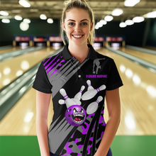 Load image into Gallery viewer, Personalized Purple Crazy Bowling Shirt Polo Bowling Jersey Bowling Outfit QZT609