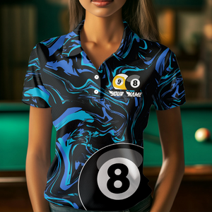 Teal-Turquoise 8 Ball & 9 Ball Custom Billiard Shirts For Women Billiard Team Jerseys NNT55