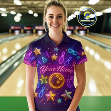 Load image into Gallery viewer, Custom Neon Bowling Shirt Polo &amp; Quarter-Zip Shirts for Women Gift Bowling Jersey League QZT744