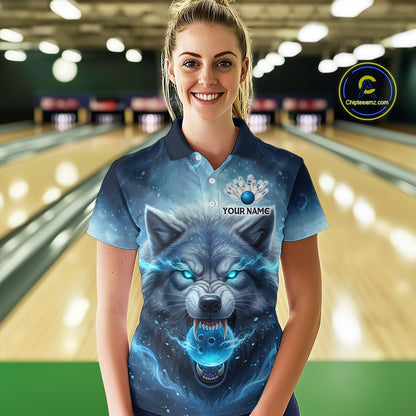Blue Wolf Bowling Shirts Team Women Men Custom Bowling Jersey Bowl Polo&1/4 Zip MBL239