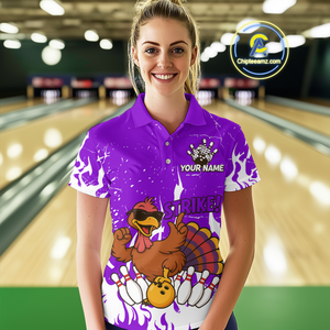 Custom Purple Funny Turkey Bowling Jersey for Women Thanksgiving Bowling Team Shirts HNT115