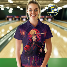 Load image into Gallery viewer, Custom Vampire Bowling Team Shirt Polo &amp; Quarter-Zip Bowling League Jersey for Women Outfit QZT752