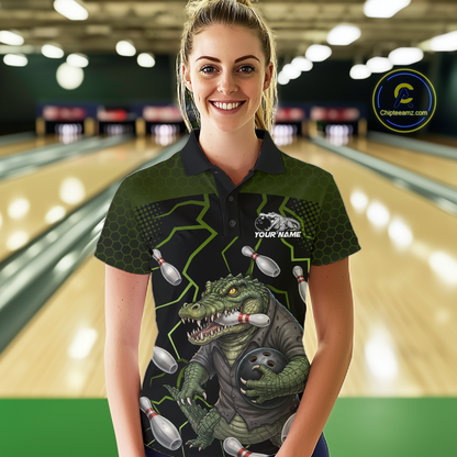 Custom Alligator Bowling Team Shirts Bowling Jersey for Women Bowling Outfit Polo & 1/4 Zip HNT548
