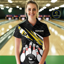 Load image into Gallery viewer, Custom Yellow Funny Bowling Jersey for Women Bowling Uniform Polo &amp; 1/4 Zip Bowling Team Shirts HNT128