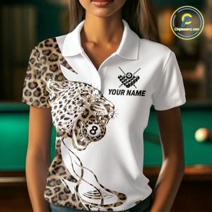 Personalized Leopard 8 Ball Billiard Shirts for Women Billiard Team Jersey Polo & 1/4 Zip Shirts NNT66