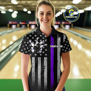 Custom Purple US Flag Eagle Bowling Jersey for Women Bowling Uniform Polo & 1/4 Zip Bowling Team Shirts HNT119