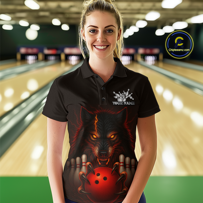 Red&Black Wolf Bowling Shirts for Team Women Men Custom Wolf Bowling Polo &1/4 Zip MBL196