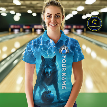 Lightning Wolf Bowling Shirts for Team Women Men Custom Blue Wolf Bowling Jerseys MBL193