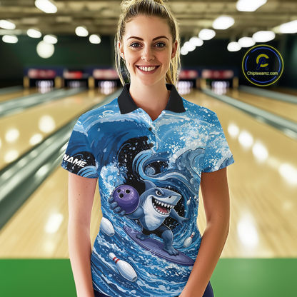 Funny Surfing Shark Bowling Team Shirts Custom Bowling Jersey for Women Polo & 1/4 Zip HNT547