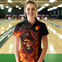 Load image into Gallery viewer, Orange Flame Pirate Skull Bowling Team Shirt for Women Bowling League Jersey Polo Bowling Outfit QZT763
