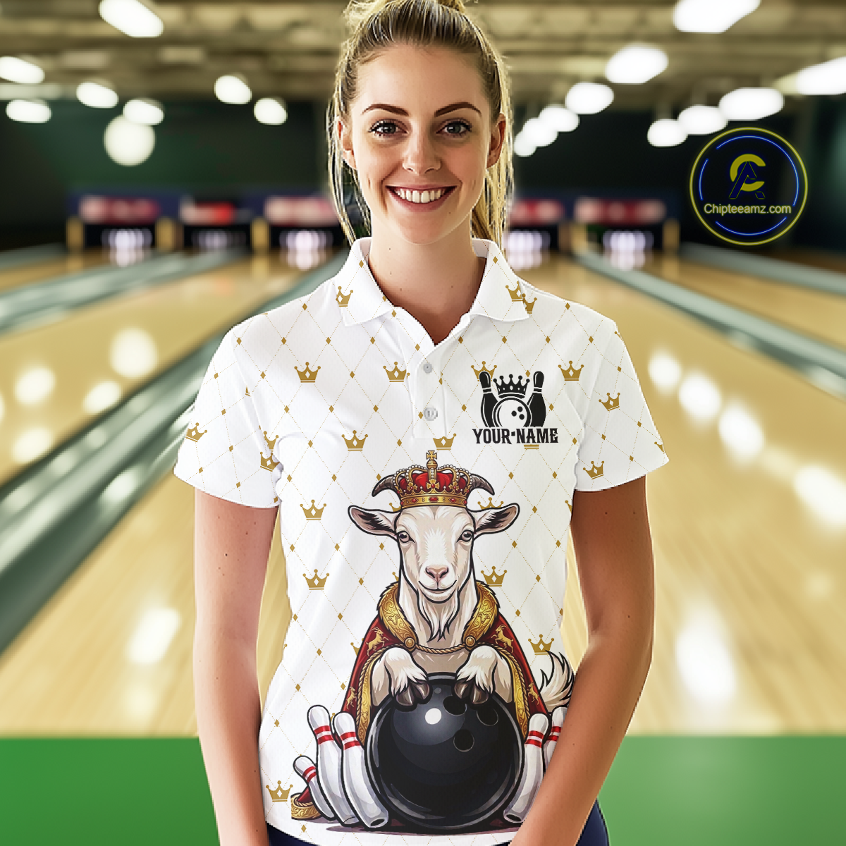 Custom King Crown Goat Bowling Shirts Funny Bowling Jersey for Women QZT1321