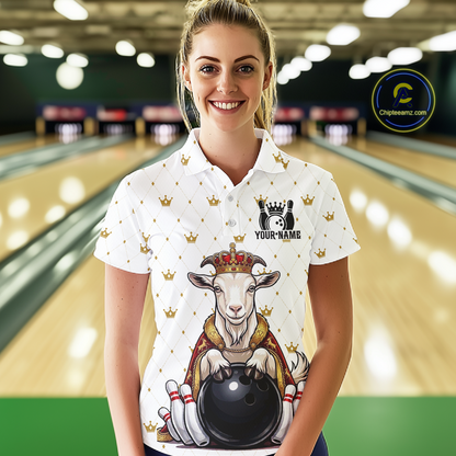Custom King Crown Goat Bowling Shirts Funny Bowling Jersey for Women QZT1321