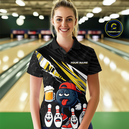 Custom Yellow Beer Bowling Jersey for Women Bowling Team Shirts Bowling Uniform Polo & 1/4 Zip HNT133